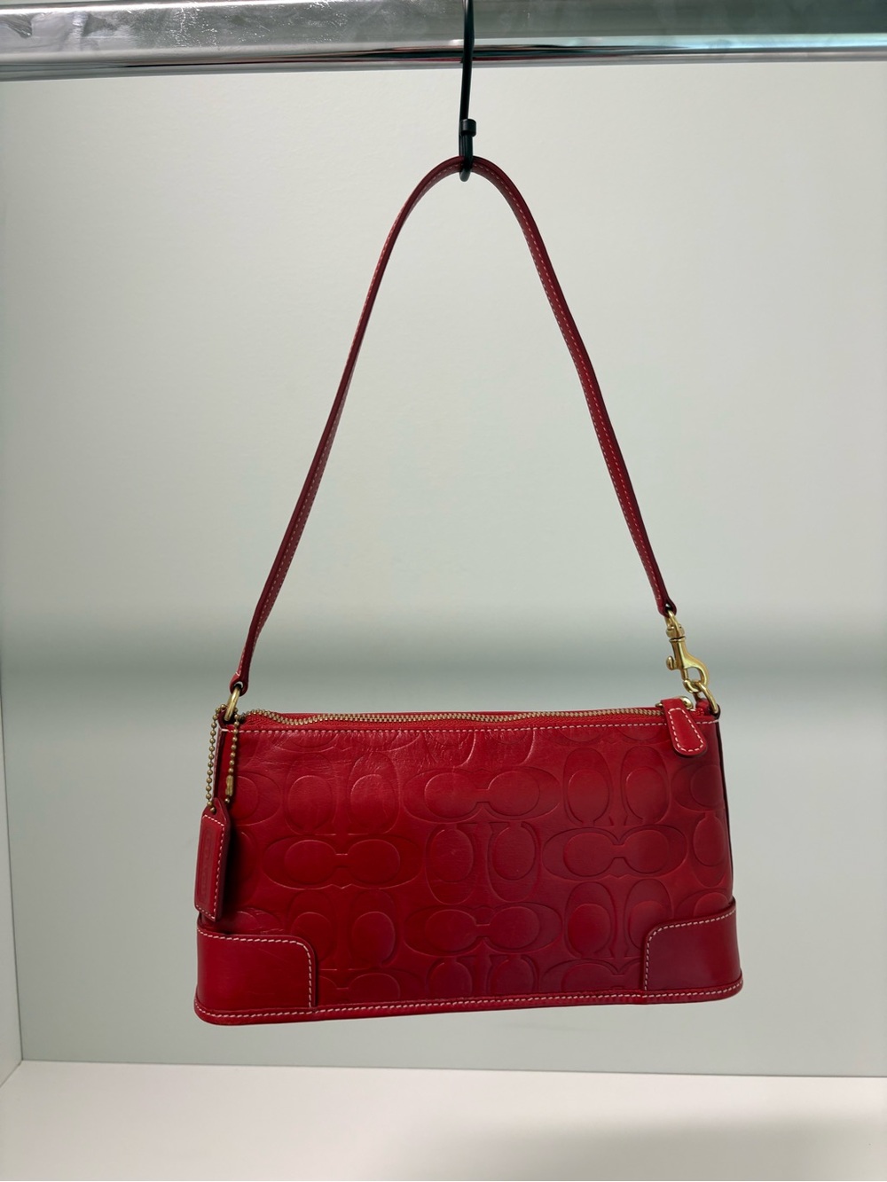 Rare Coach 7009 Red Embossed Signature Leather Shoulder Bag